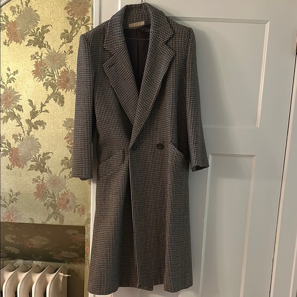 Houndstooth Wool Trench Coat with Wide Lapels - Picture 1 of 6